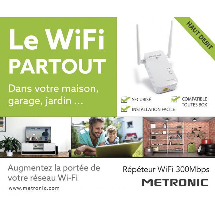WiFi-repeater - METRONIC - 495432 - 300 Mbps - Stroomstekker - Verdubbelt het bereik