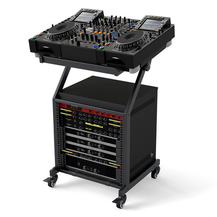 Soporte de audio profesional de 2 niveles COSTWAY, soporte para mezclador de DJ de 9U, barras ajustables, ruedas con bloqueo.