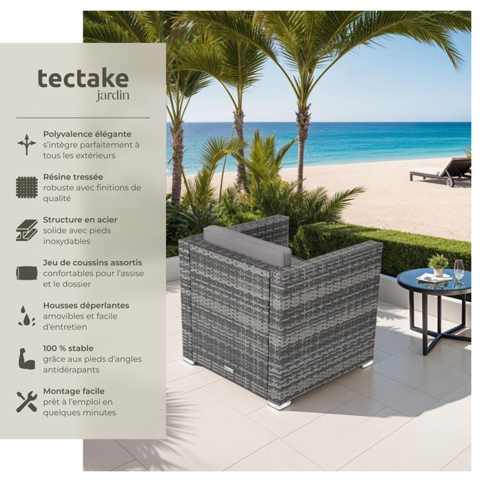Poltrona da giardino - TECTAKE - LIGNANO, seduta da giardino in rattan, resistente ai raggi UV, 70 x 69 x 65 cm - Grigio