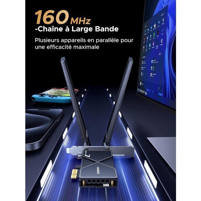 Adaptador WiFi PCIe Be6500 de 7 pulgadas, Bluetooth 5.4, 6 GHz/5 GHz/2.4 GHz, adaptador USB inalámbrico de 6 dBi, WPA3, baja latencia, BT5.4