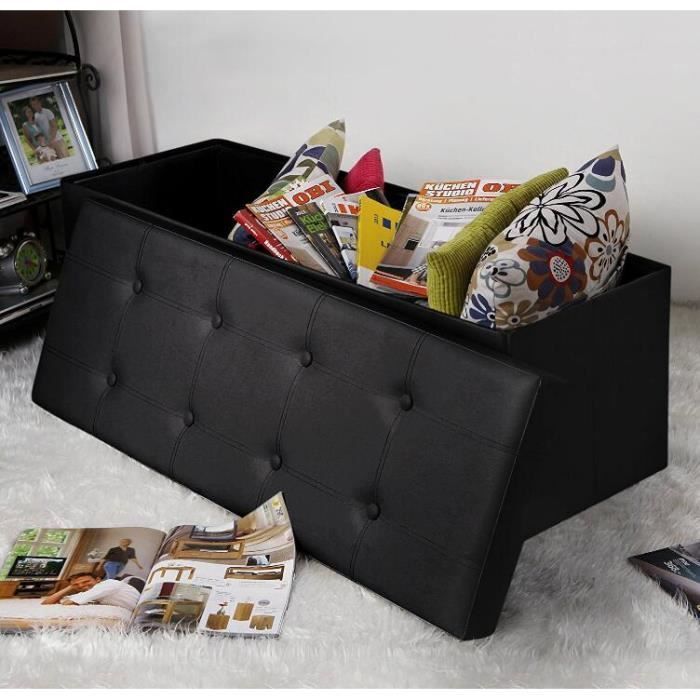 Ottoman sofa with storage compartment - TEENO - Black - Faux leather - 110 x 38 x 38 cm