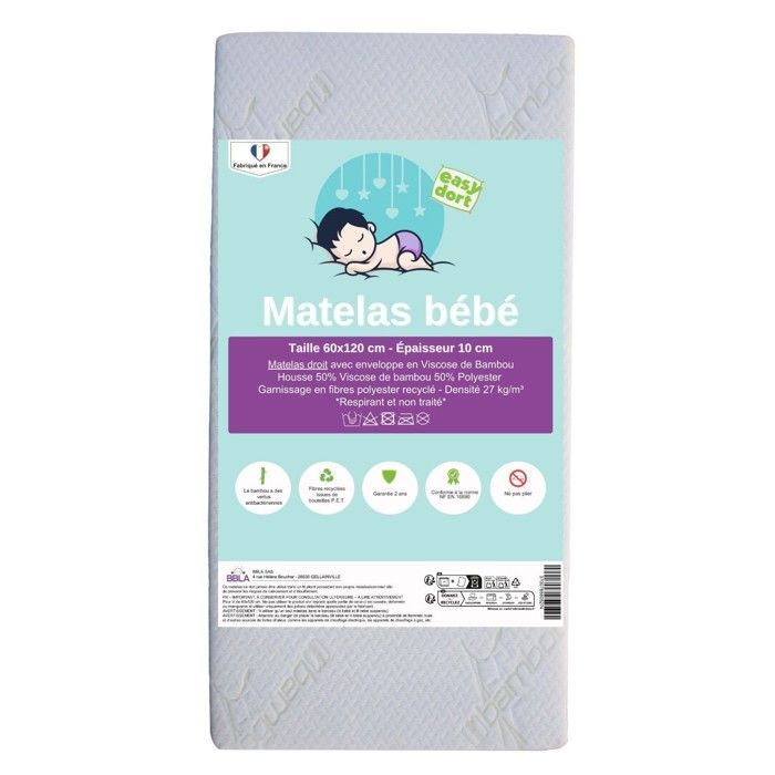KIT PRATIQUE BEBE Matelas 60x120 Lit bébé Lit Parapluie + 6 Draps housse Coton + 2 Alèses Coton | Oeko-Tex |Fabrication France UE