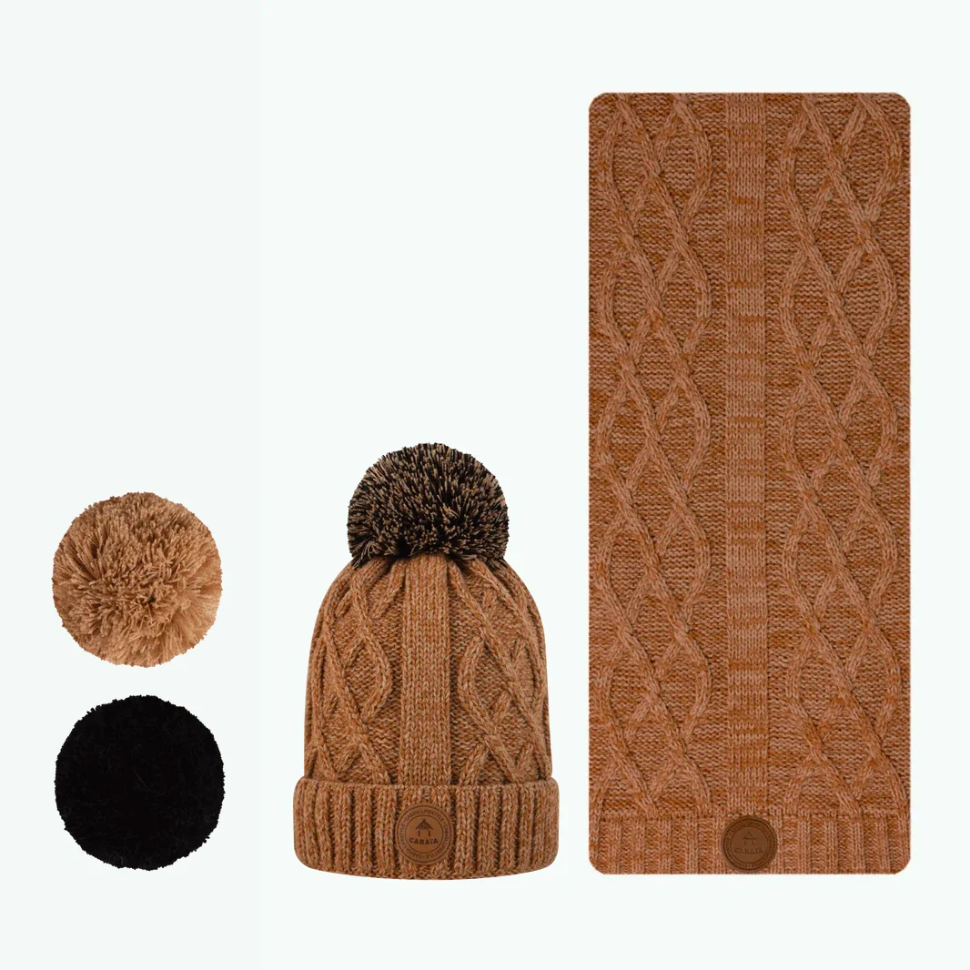 Duo Bonnet et Écharpe Camel