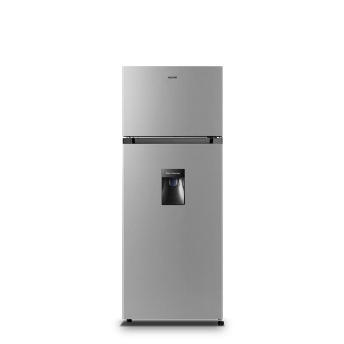 Frigorífico Proline DD211WDSL com congelador superior, cor cinza.