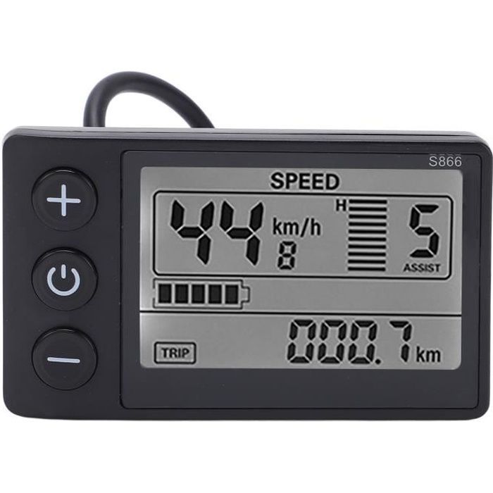 Painel de controle com display LCD Zerone para bicicleta elétrica S866, compatível com 24V, 36V e 48V.