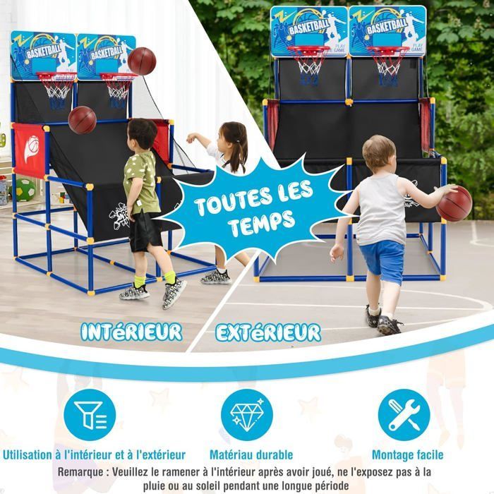 Juego de baloncesto arcade COSTWAY con doble tiro y aro de baloncesto, 4 pelotas y 1 bomba de inflado, rampa de retorno.