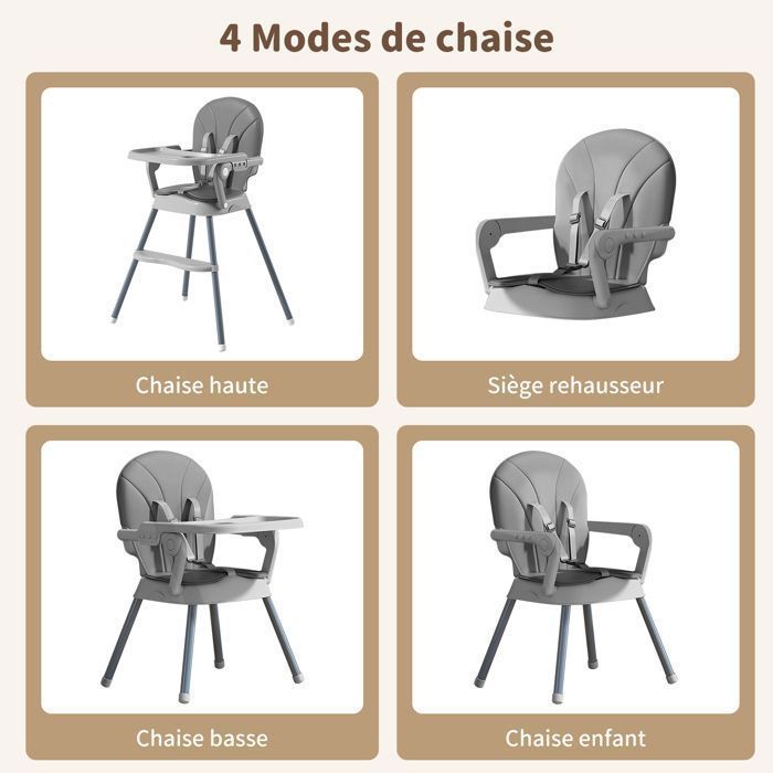 3-in-1 children's high chair, convertible high chair, booster seat, low chair, removable cushion, for children up to 36 months