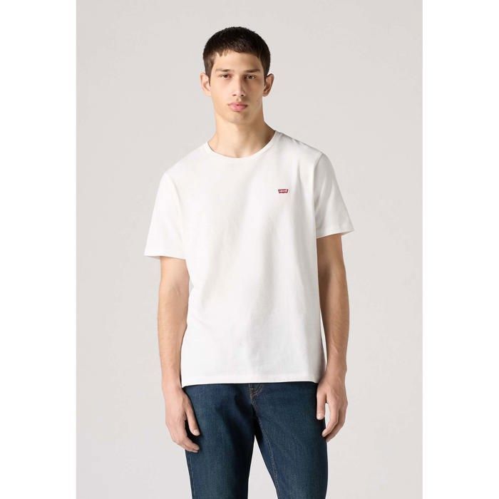 T-shirt blanc en coton uni avec une coupe droite et un col rond