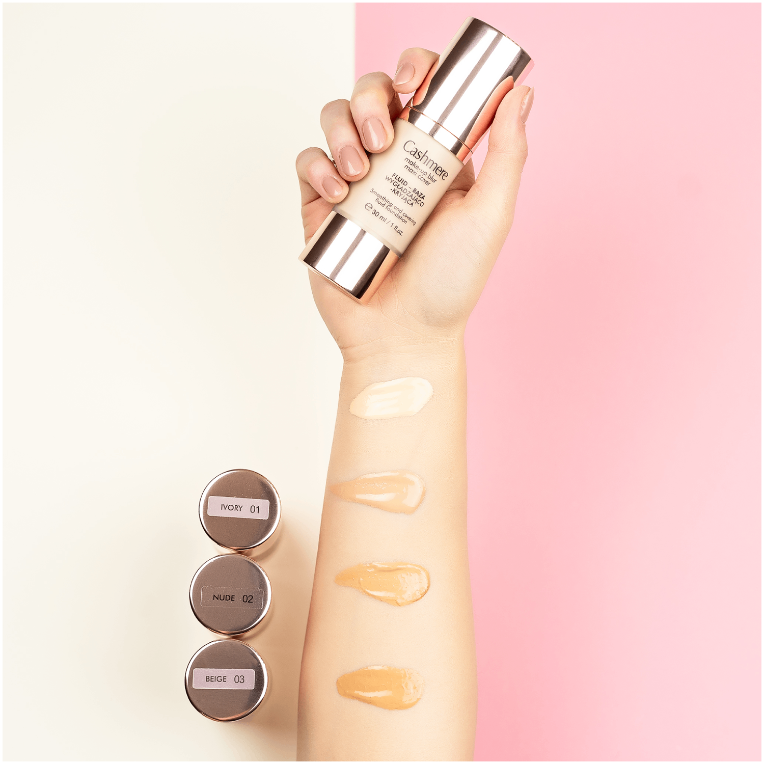 Base fluida suavizante e de cobertura Cashmere bege 03 30ml Make-up Blur Maxi Cover