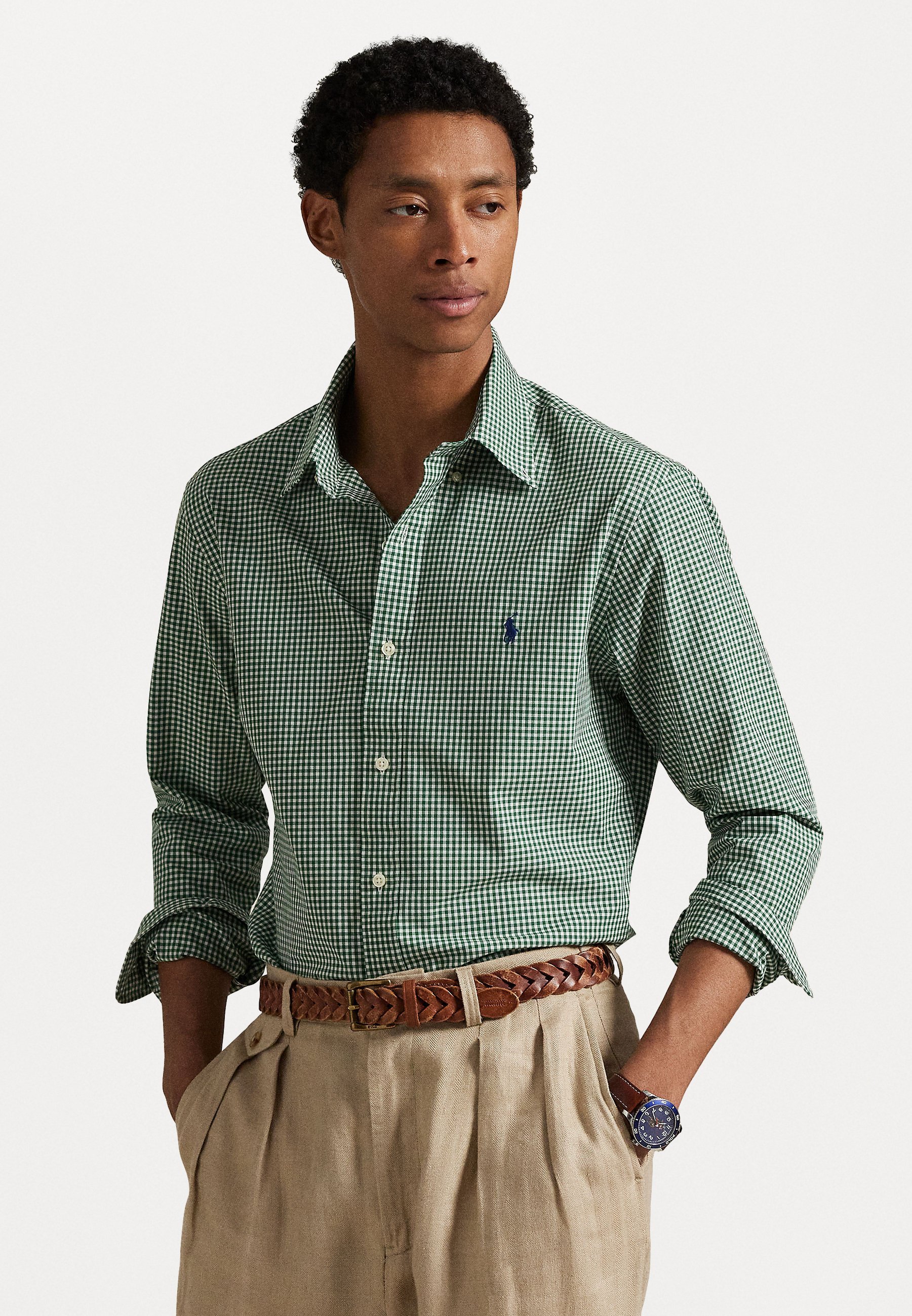 Polo Ralph Lauren CUSTOM FIT GINGHAM STRETCH POPLIN SHIRT - Marškinėliai - new forest white