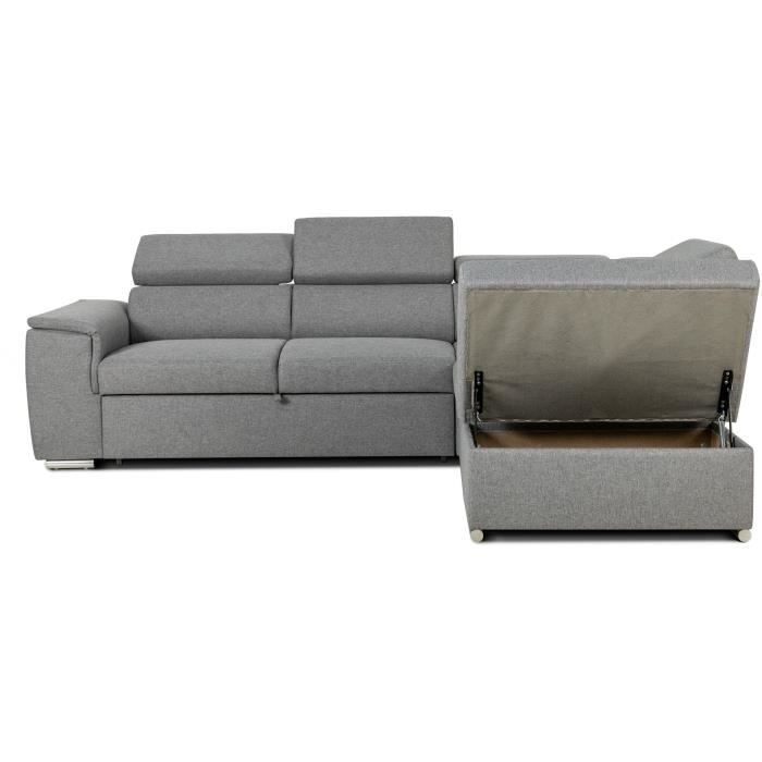 Sofá cama esquinero reversible con almacenamiento - 5 plazas - DAYTONA - Tela gris - 260 x 77 / 94 x 216 cm