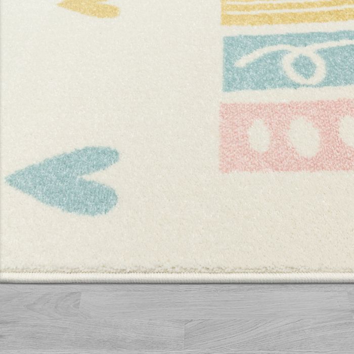 Alfombra infantil Paco Home, alfombra para dormitorio infantil para niñas y niños, corazones arcoíris pastel crema, 120x160 cm