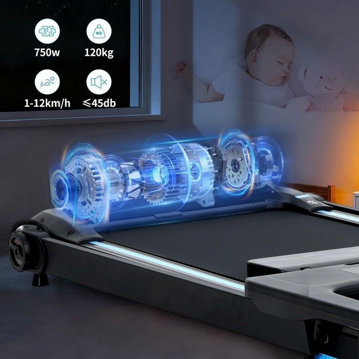 ISE Tapis de Course Pliable Electrique, 15 Programmes, Silencieux,  Roues de Transport, Écran LED et Verin Hydraulique