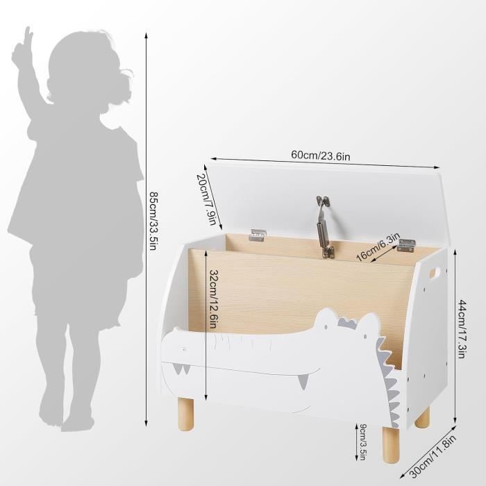 WOLTU Coffre à Jouet, Banc de Rangement Enfant avec Couvercle, Bibliothèque Enfant en MDF, 60x30x44cm, Blanc W0ETT0063
