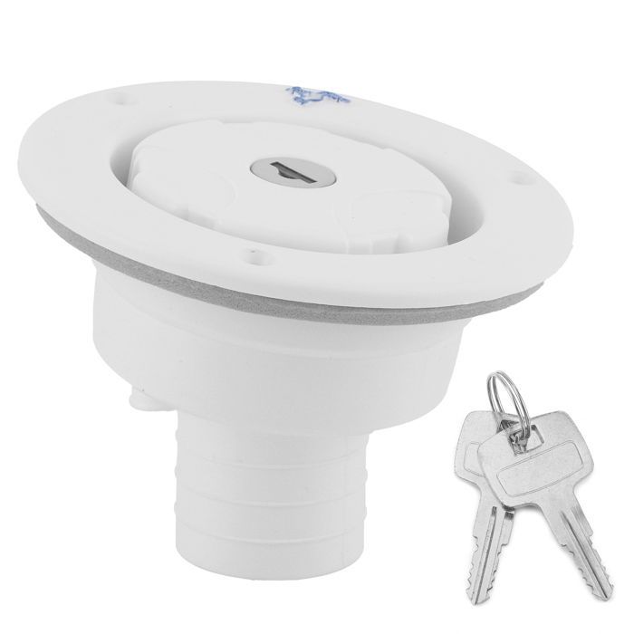 Tapón de llenado de agua dulce con cierre por gravedad, hermético, con 2 llaves, color blanco, para autocaravanas y caravanas.