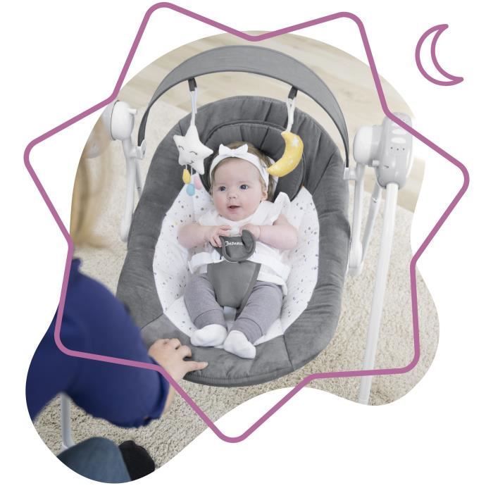 Badabulle Electric Swing Comfort - Foldable - Ultra Compact - Removable Toy Arch, Moonlight