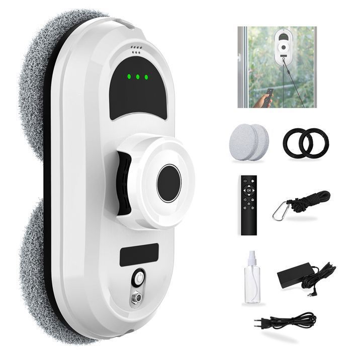 Robot limpiacristales eléctrico de 6000 Pa con mando a distancia, cable de seguridad, pulverización automática de agua y planificación de trayectoria.