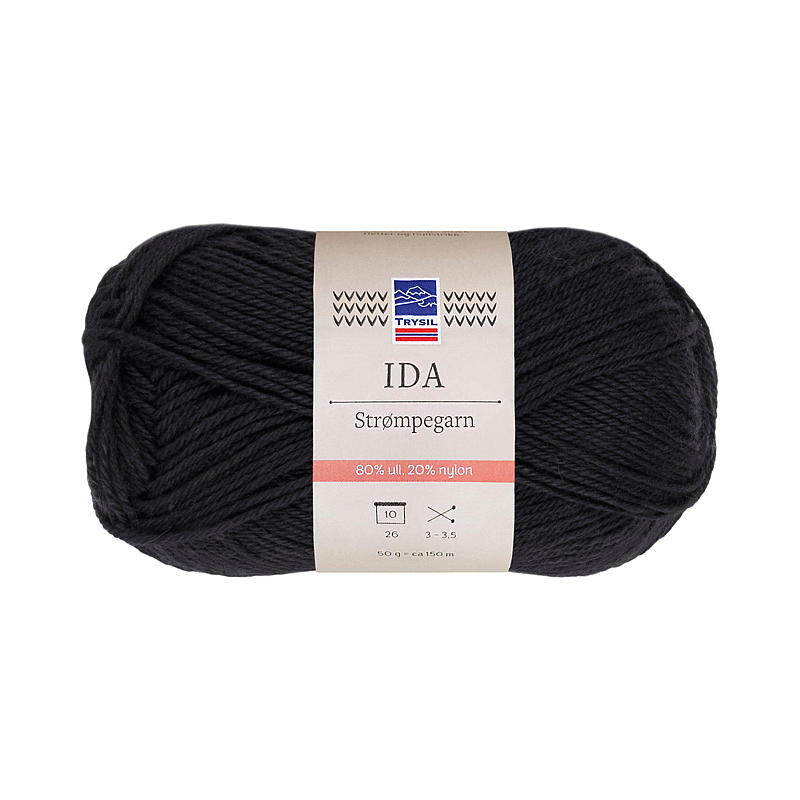 Trysil Ida sockgarn ullmix 80% ull, svart