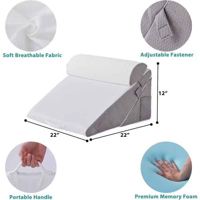 Almohada angular para cama, almohada triangular de espuma viscoelástica para la apnea del sueño, el reflujo ácido y la elevación de las piernas.