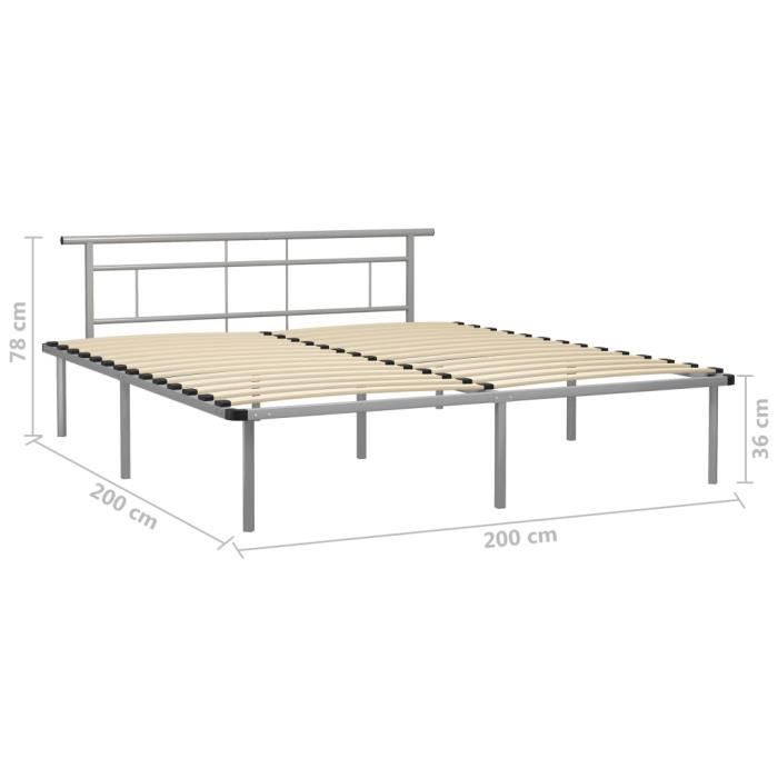 Elegante struttura letto per adulti 200 x 200 cm, in metallo grigio, peso 25,6 kg.