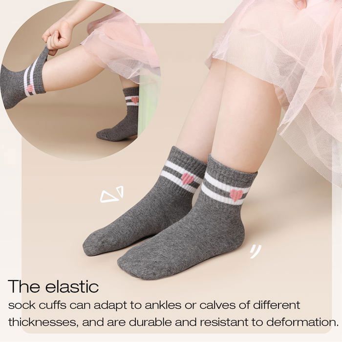 Calcetines infantiles - 4 pares, deportivos, con corazones a rayas, de algodón - 6-9 años - Adecuados para niñas
