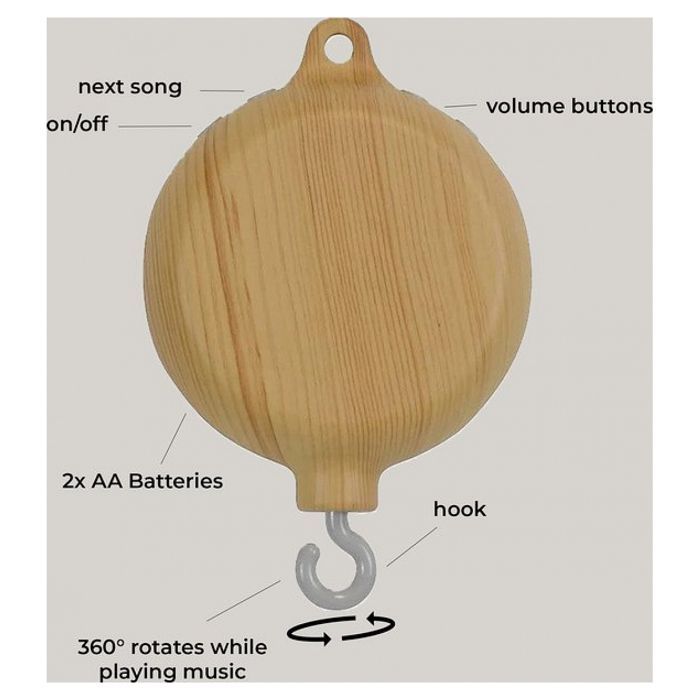 Móvil de bebé con caja de música de madera
