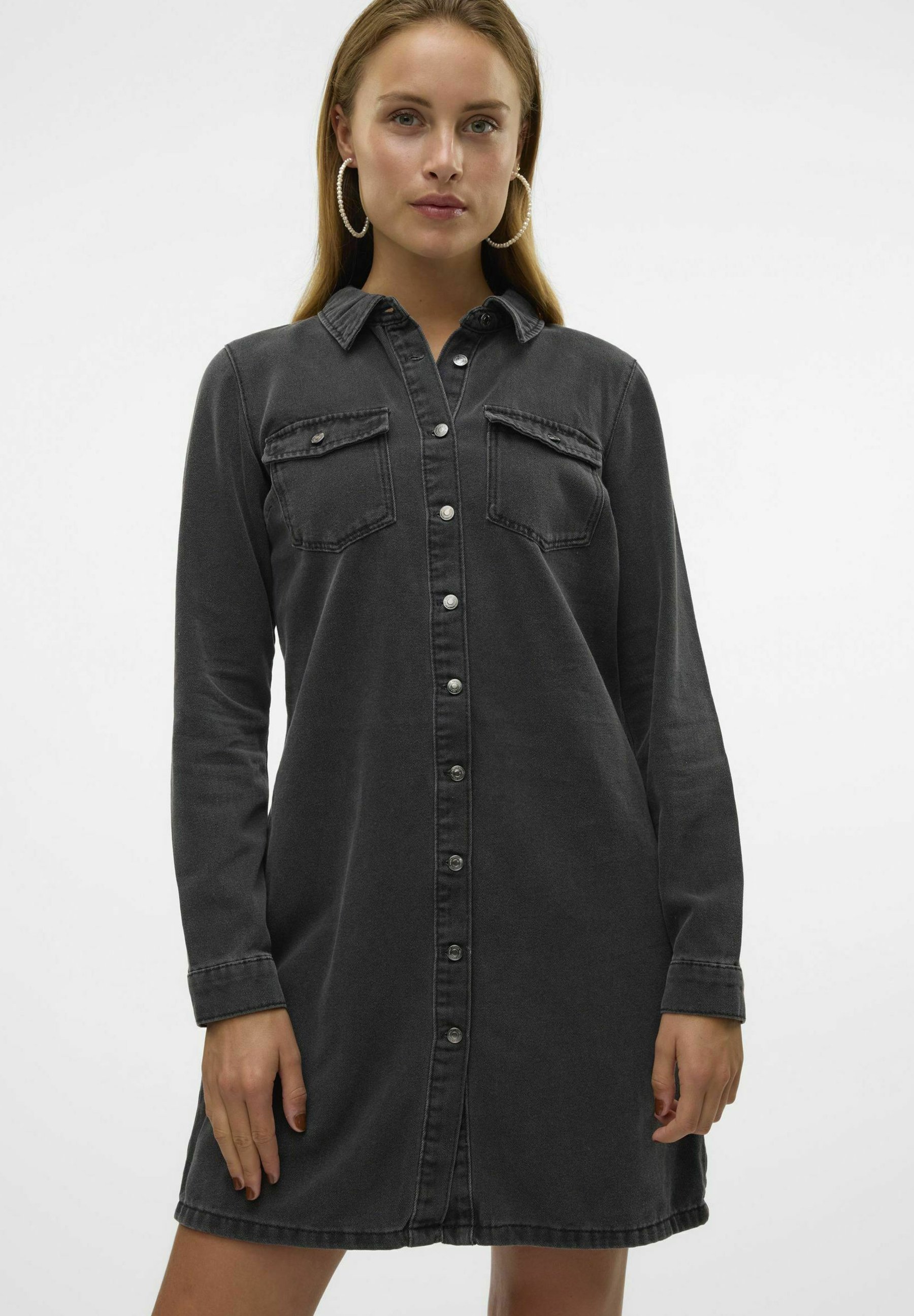 Vero Moda VMJENNIE KORTE JURK - Denim jurk - zwarte denim