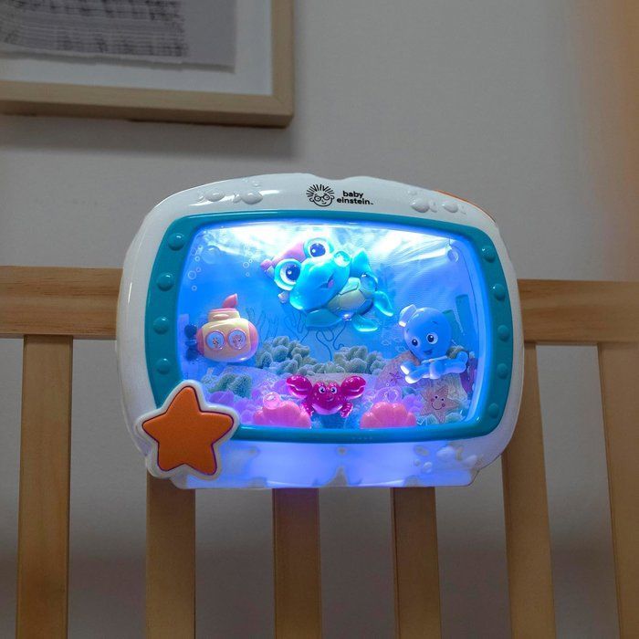 BABY EINSTEIN – Veilleuse bébé Rêves Marins – Aquarium musical & sons de l’océan, télécommande, bleu