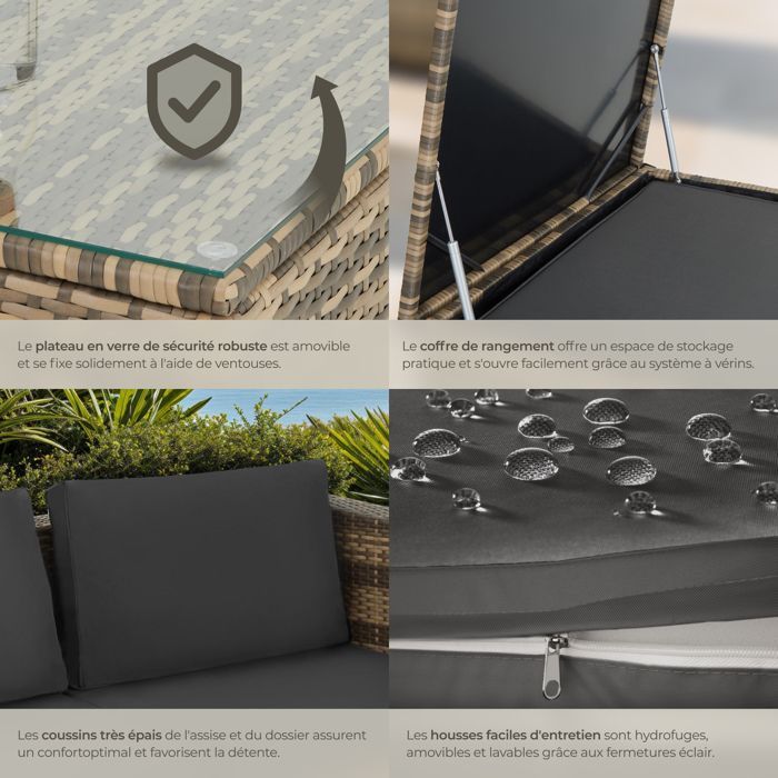 Garden furniture - TECTAKE - SIENNA 4-seater outdoor lounge set with 1 table and 1 storage chest - Natural/Dark Grey