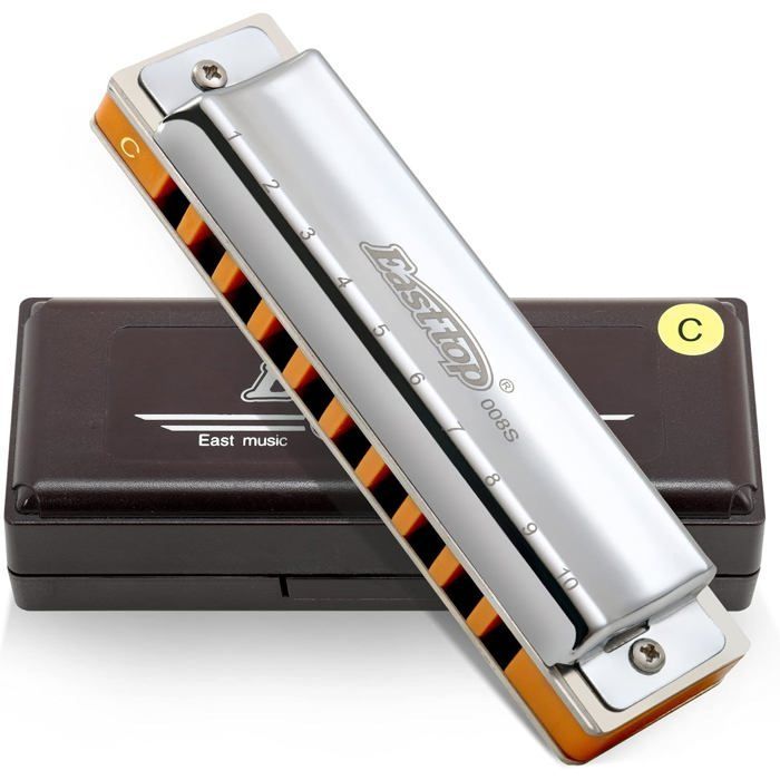 Harmonica diatonique en Do - ESTAMPILLE - 20 tons - Argenté - 10 trous - Bronze et ABS - Blues - 10,2x2,6x2 cm