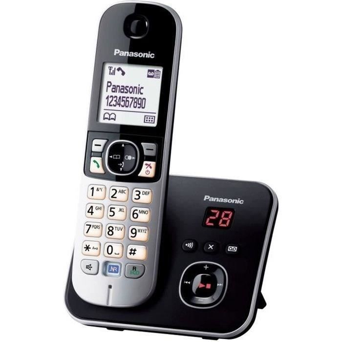 Panasonic KX-TG6821FRB | Teléfono inalámbrico DECT con contestador automático, identificador de llamadas manos libres, bloqueo de llamadas, pantalla LCD, color negro.