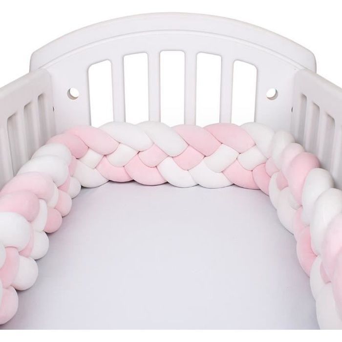 Paracolpi per culla 3M, cuscino a 4 fili a forma di serpente, cuscino intrecciato in velluto, protezione per neonati, bianco + bianco + rosa + rosa