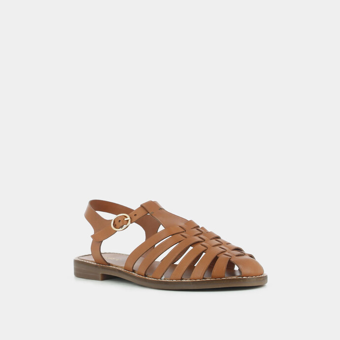 Sandales à brides ajourées et bouts fermés  en cuir camel