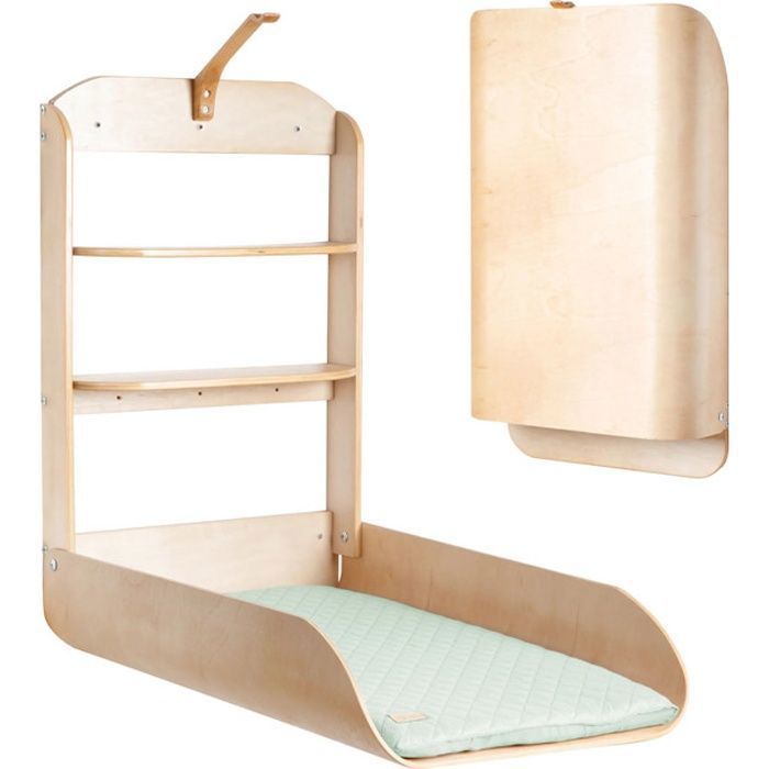 Cambiador plegable de pared ROBA - Madera natural - Estantes integrados - Diseño minimalista