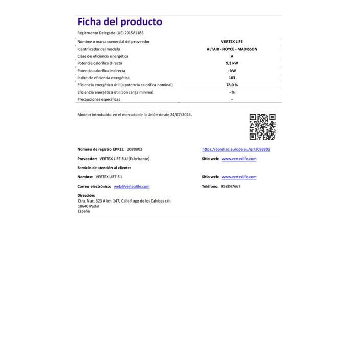 Estufa de leña de hierro fundido ROYCE de 9,2 kW – 78 % de eficiencia – Calienta 205 m³ – Salida de humos de 150 mm – Diseño compacto y robusto – Clase A