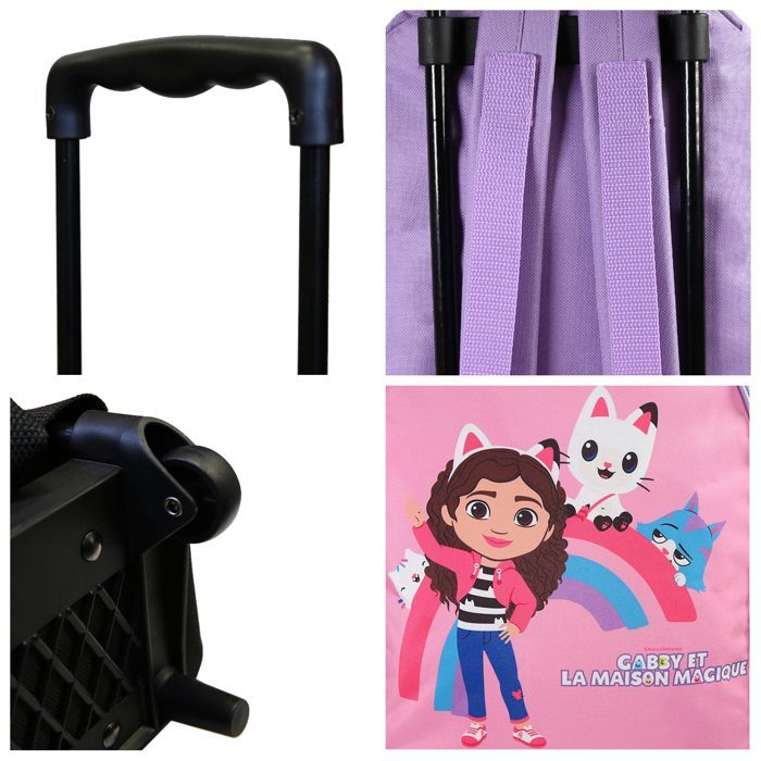 Bagtrotter - Gabby et La Maison Magique - Sac à Dos Scolaire à Roulettes  - Rose Pâle - Fille - 1 Compartiment Zippé -...