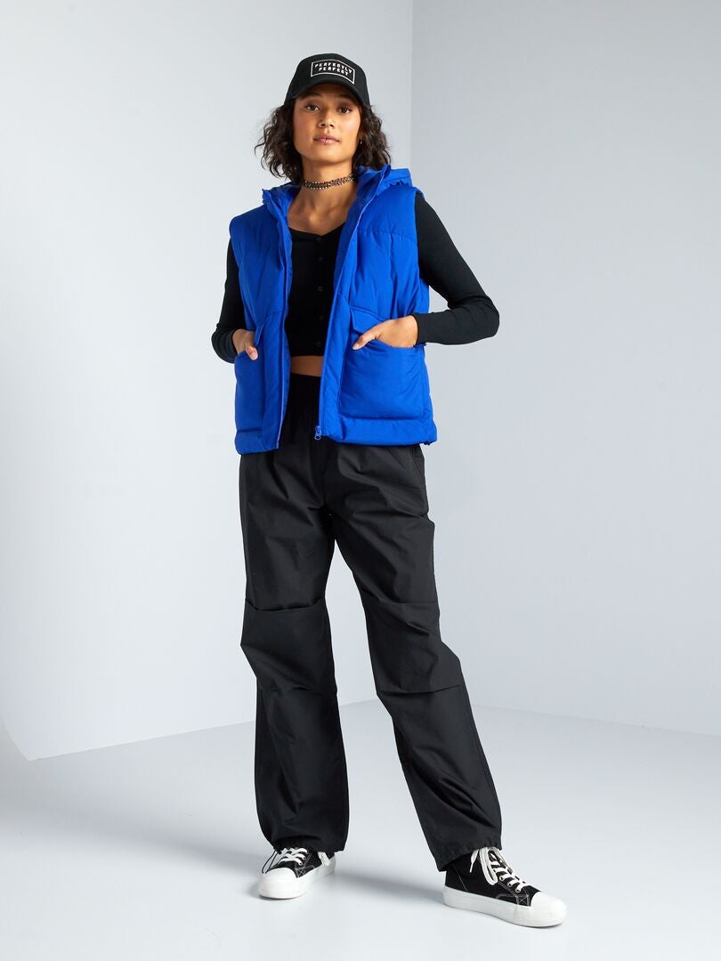 Geribbeld gebreid cropped T-shirt - Zwart