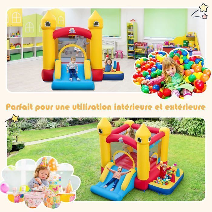 GOPLUS 4-in-1 opblaasbaar kasteel met blower, opblaasbaar speelgebied met glijbaan, zwembad, springgedeelte, enz., voor 2 kinderen tot 90 kg