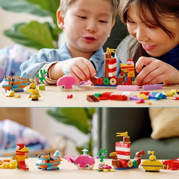 LEGO® 11018 Gioco creativo classico nell'oceano, scatola di mattoncini, 6 modelli in miniatura di una barca, un sottomarino e una balena