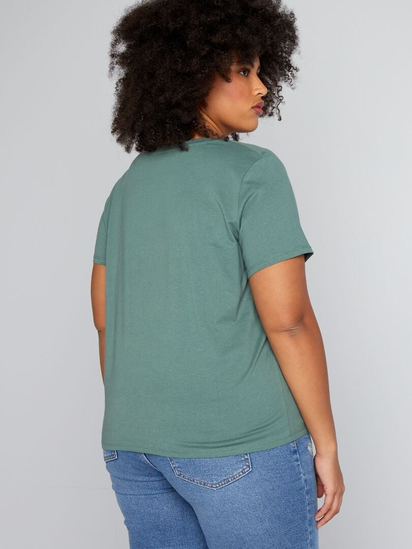 Camiseta de punto con cuello en V - VERDE