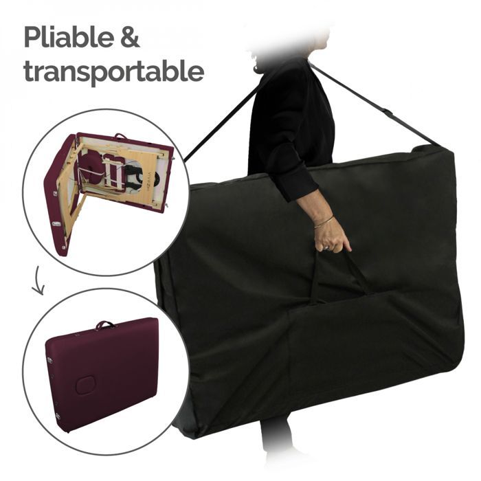 Folding 2-section wooden massage table with Reiki panel + Accessories and carrying case - Plum - Vivezen
