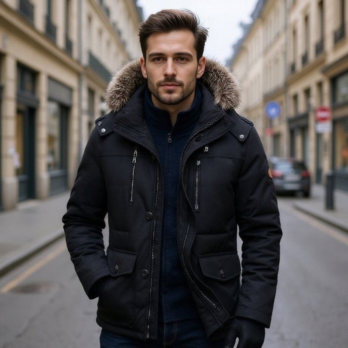 Doudoune polaire Cardigan Ajusté Capuche Noir chauffante Homme Vêtements JZ638B