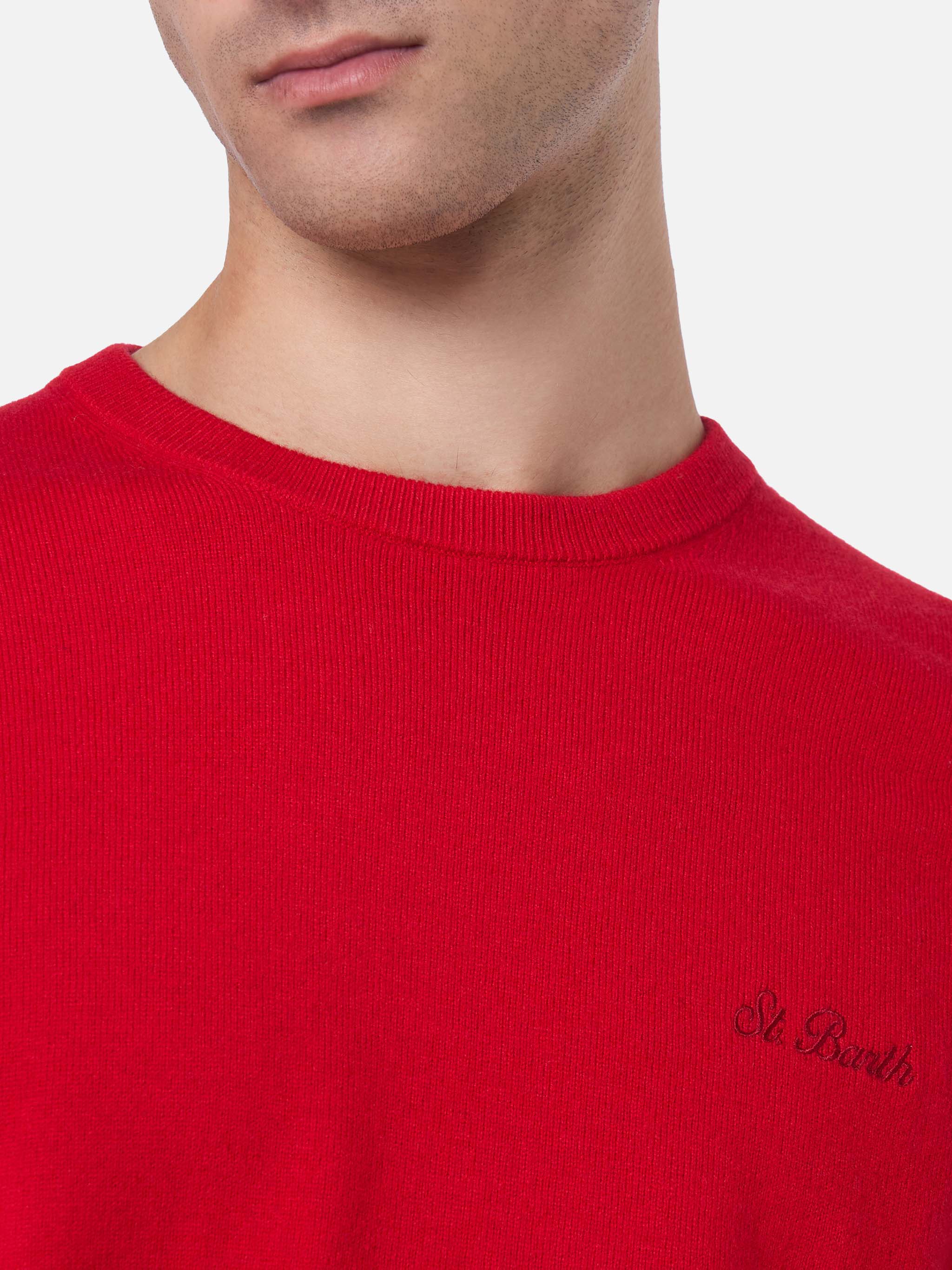 Regent herentrui met ronde hals, rode kasjmierblend