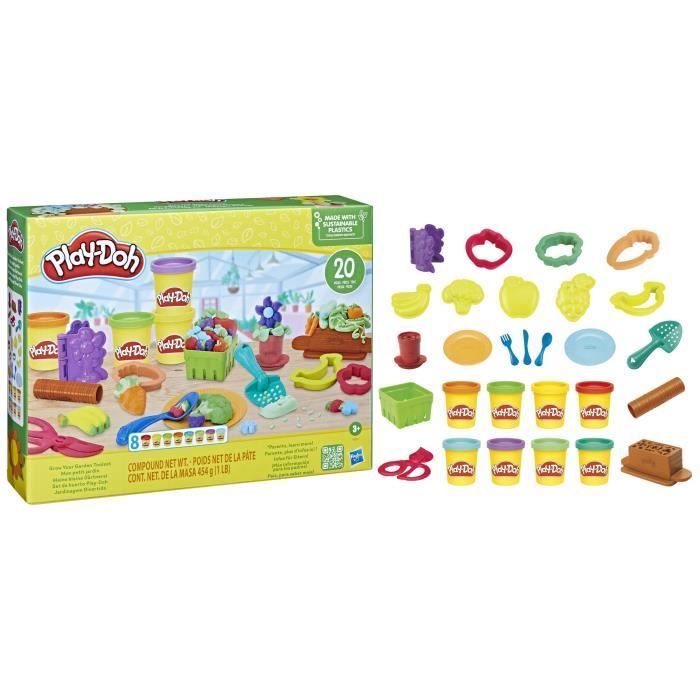 Play-Doh Mijn Kleine Tuin, boetseerkleiset voor het kweken van bloemen en fruit met accessoires, geschikt voor kinderen vanaf 3 jaar.