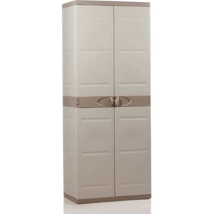 Tall resin storage cabinet - PLASTIKEN - TITANIUM - 4 shelves - Beige and Taupe