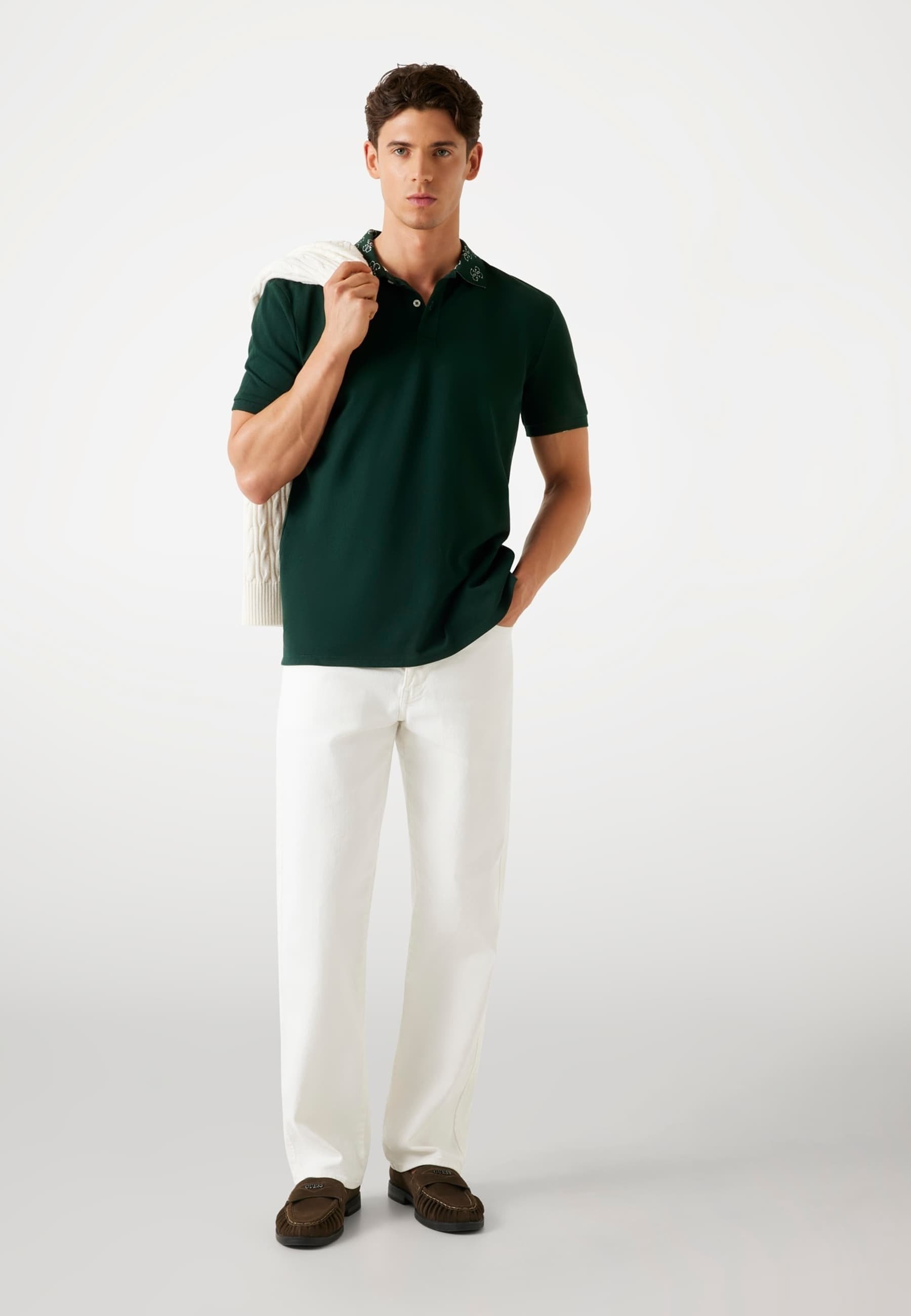 Guess LOGOKRAGEN - Poloshirt - donkergroen