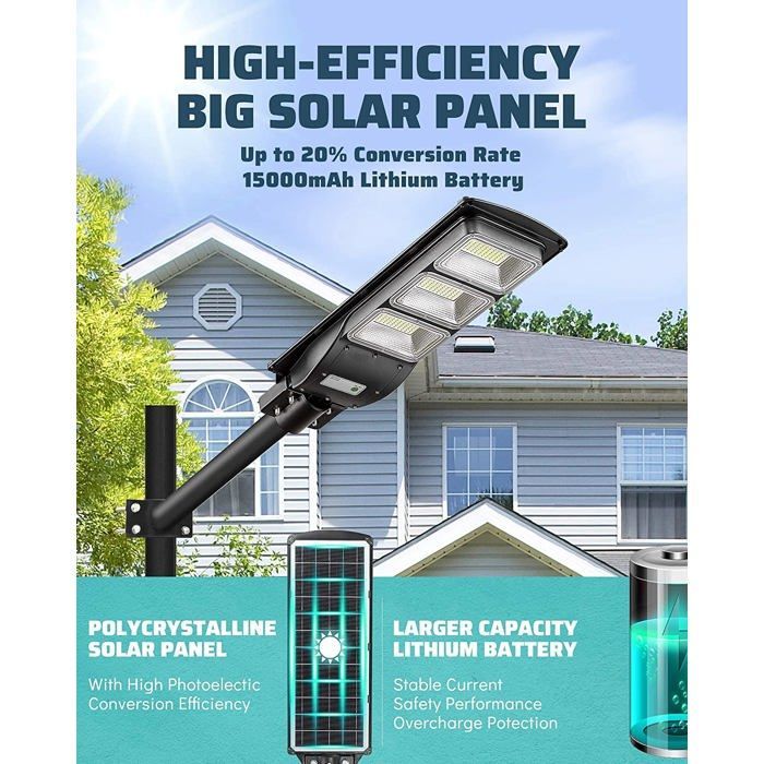 RobiCam Raptor 3 – Farola solar de 1200 W con detector de movimiento