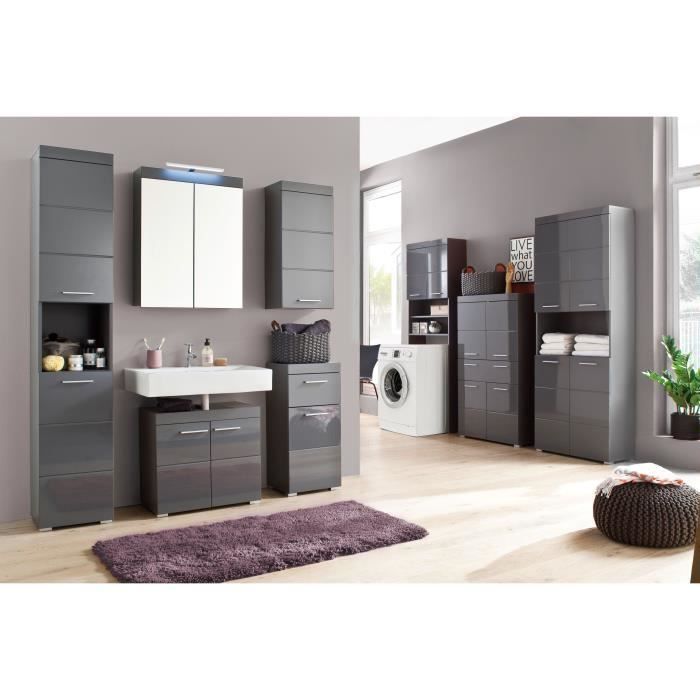 Armário de banheiro, coluna dupla - 4 portas + 1 gaveta - L73 x P31 x A130 cm - Cinza - AMANDA