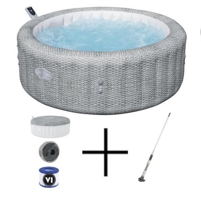 Spa gonflable BESTWAY - Lay-Z-Spa Bali - 140 airjets - 196 x 71 cm - 4 à 6 places - Rond + Balai aspirateur électrique Aquascan