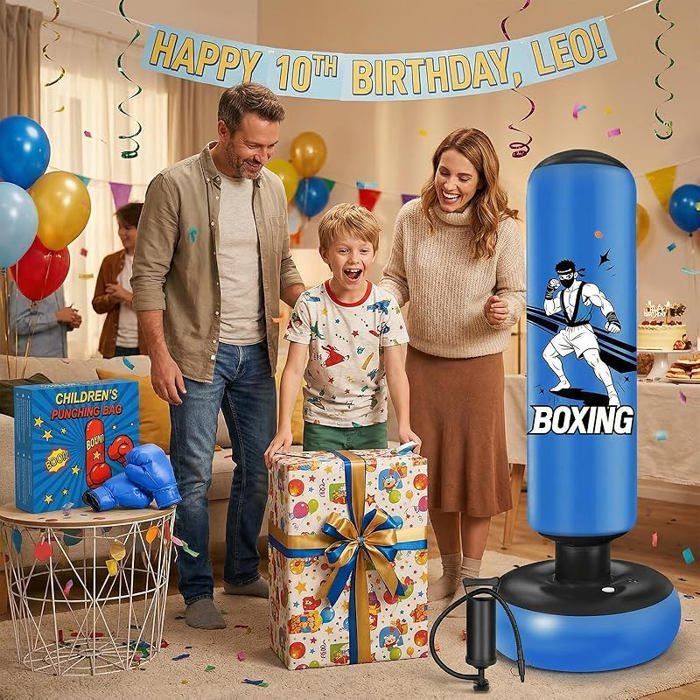 Sacco da boxe autoportante per bambini, 168 cm, blu, con guantoni e pompa, palla da boxe per bambini, karate e taekwondo, per ragazze